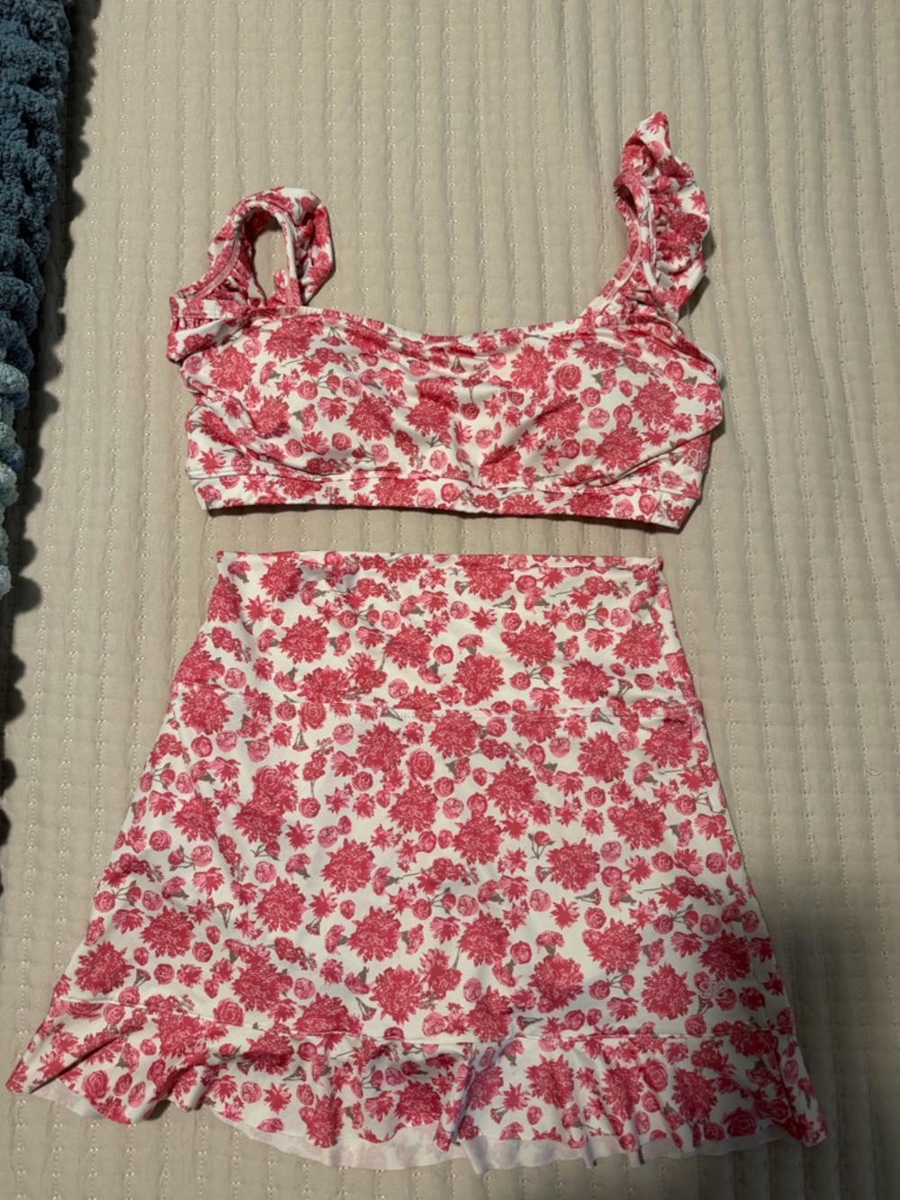 Albion White and Pink Floral Two-Piece Swim Set